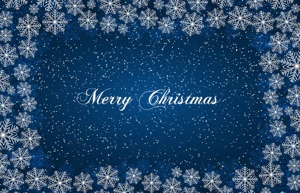 Голубой Новогодний Фон Белыми Снежинками Надписью Счастливого Рождества Снегопад Рождественского — стоковый вектор