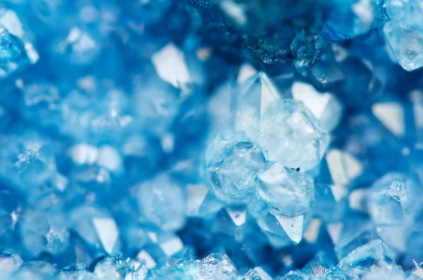 Beautiful Texture Blue Crystals Mineral Its Blurred Natural Background Winter — Stock Photo, Image