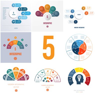 Evrensel şablonları öğelerini Infographics kavramsal döngüsel işlemler için 5 pozisyon iş akışı, afiş, diyagram, web tasarım için kullanmak mümkün.