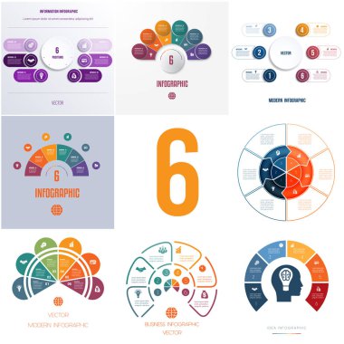 Evrensel şablonları öğelerini Infographics kavramsal döngüsel işlemler için 6 pozisyonları iş akışı, afiş, diyagram, web tasarım için kullanmak mümkün.
