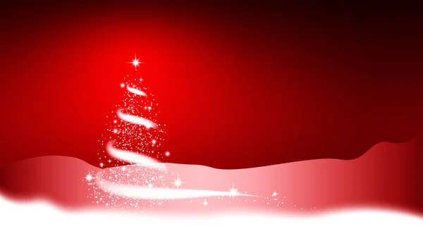 Albero Natale Bufera Neve Stelle Neve Cielo Notte Sfondo Rosso — Foto Stock