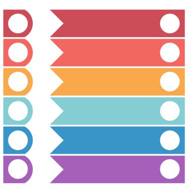 Şablon infographics gelen 6 pozisyonları için renkli yatay ok.