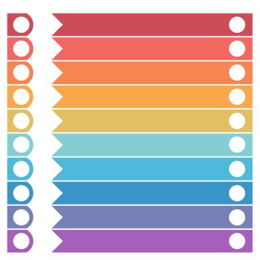 Şablon infographics gelen 10 pozisyonlar için renkli yatay oklar.