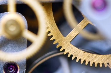 Arka plan ile metal cogwheels saat. Başarılı iş tasarımınız için kavramsal fotoğraf. Makro.