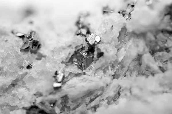 Crystals Rhodochrosite Particles Pyrite Black White Texture Mineral Background Macro — Stock Photo, Image
