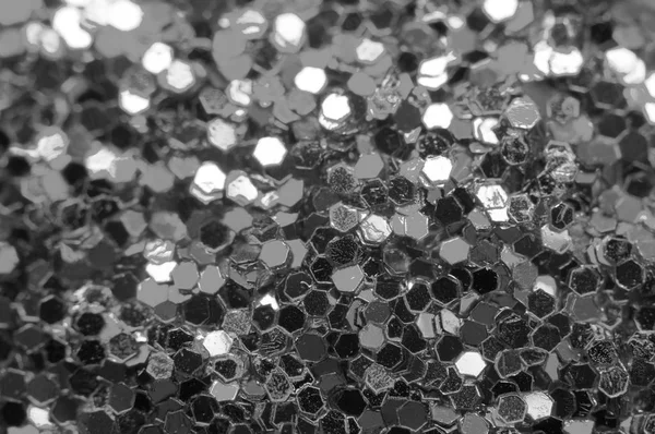 Belle Paillettes Festives Étincelles Macro Résumé Fond Noir Blanc — Photo