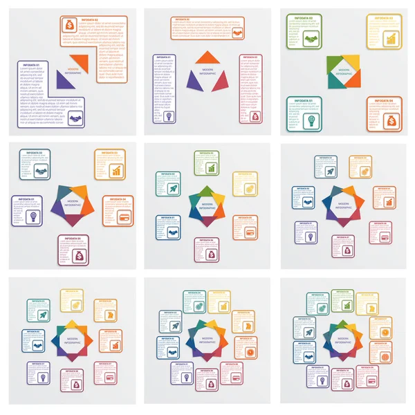 现代信息图 带文本空间的彩色三角形 商业概念模板与 10个步骤 — 图库矢量图片