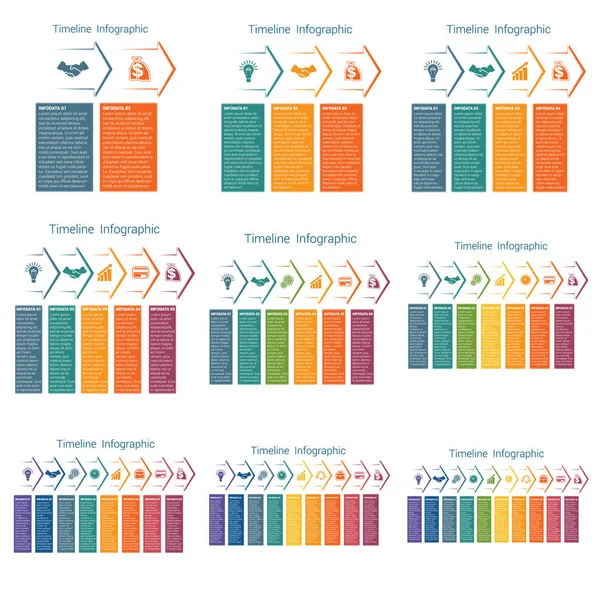 Horizontale Kleur Pijlen Sjablonen Infographics Voor Posities Opties Stappen Processen — Stockvector