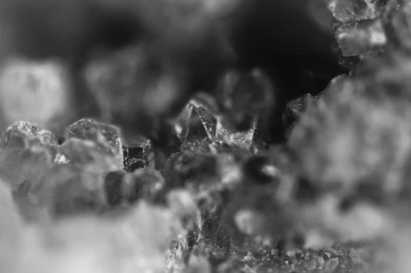 Black White Photograph Structure Surface Crystals Close Blurred Background — Stock Photo, Image
