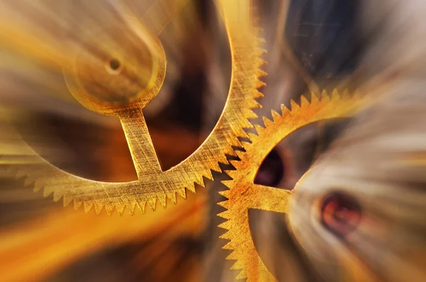 Metalen Cogwheels Klokmechanisme Abstracte Zonnestralen Concept Beweging Leven Teamwork Idee — Stockfoto