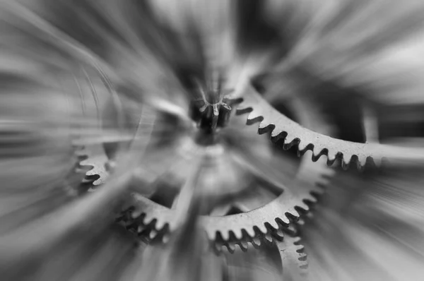 Black White Photography Metal Cogwheels Clock Mechanism Abstract Sun Beams — Stock Photo, Image