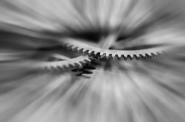 Черно Белая Фотография Metal Cogwheels Clock Mechanism Abstract Sun Beams — стоковое фото