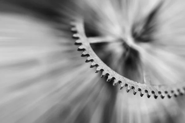 Photographie Noir Blanc Roues Métal Dans Mécanisme Horloge Rayons Soleil — Photo