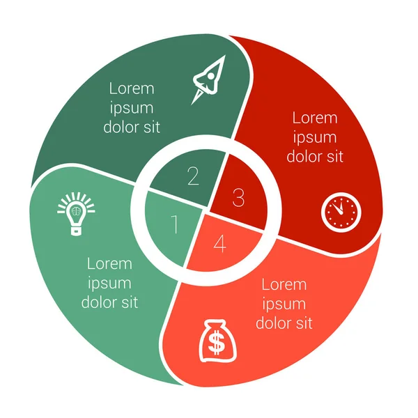Cirkeldiagram Gegevens Elementen Voor Sjabloon Infographics Met Vier Posities Gebied — Stockvector