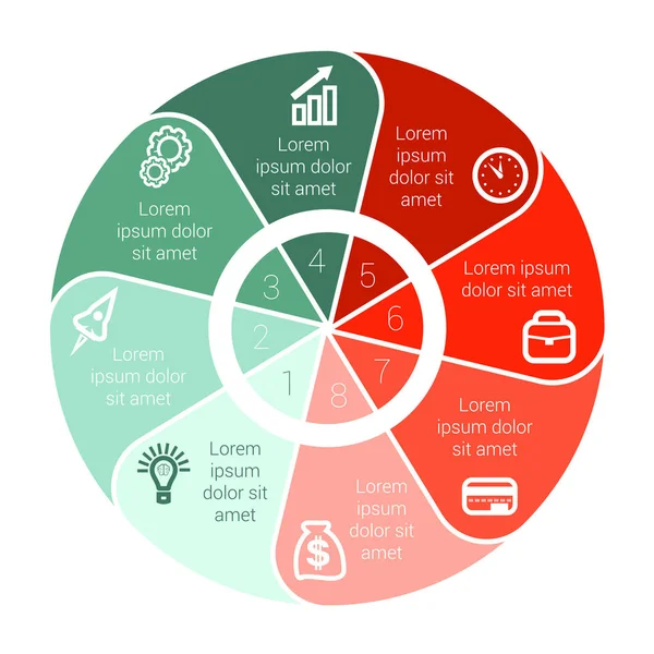 Cirkeldiagram Gegevens Elementen Voor Sjabloon Infographics Met Acht Posities Gebied — Stockvector