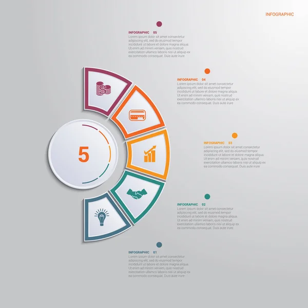 Vorlage Für Infografiken Mit Textfeld Positionen Diagramm Mit Mehrfarbigen Elementen — Stockvektor