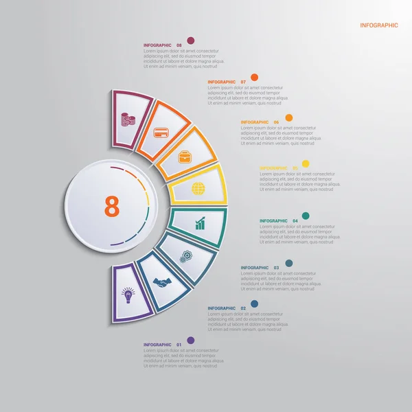 Vorlage Für Infografiken Mit Textfeld Positionen Diagramm Mit Mehrfarbigen Elementen — Stockvektor