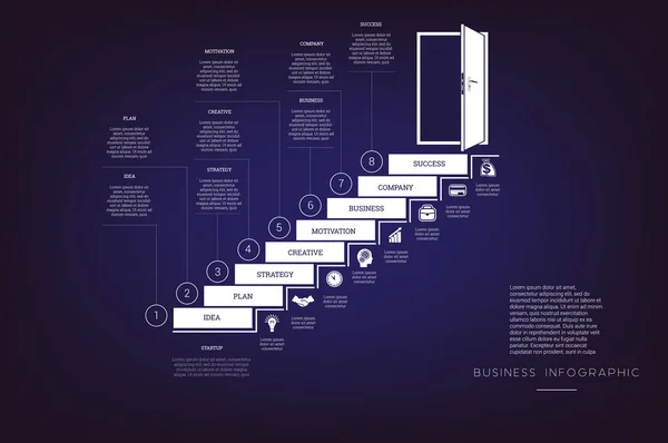 Sali Scale Porta Illustrazione Del Concetto Sfondo Infografica Aziendale Modello — Vettoriale Stock