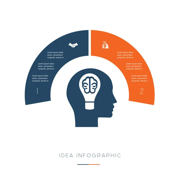 Huvud Glödlampa Hjärna Konceptuell Idé Infographic Vector Mall Positioner För — Stock vektor