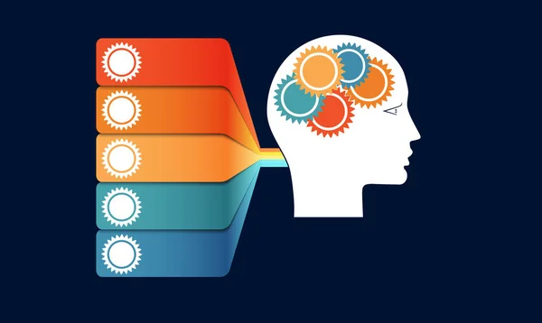 Infografía con engranajes en la cabeza, y tiras de colores. Plantilla wi — Foto de Stock