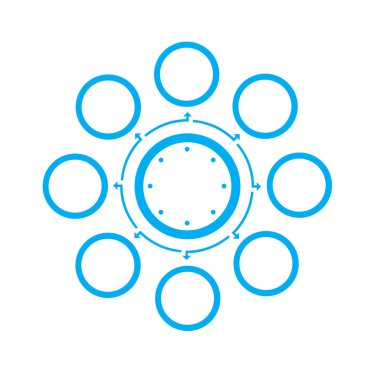 8 pozisyonda bilgi grafikleri için şablon. Bir şekilde düzenlenmiş daireler 