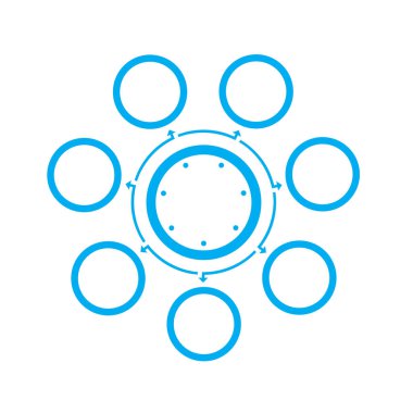 7 pozisyonda bilgi grafikleri için şablon. Bir şekilde düzenlenmiş daireler 