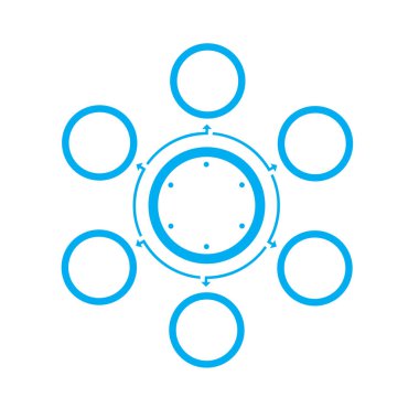 6 pozisyonda bilgi grafikleri için şablon. Düzenlenmiş daireler