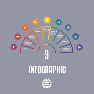  Renkli çizgilerden metinle Yarı daire li Bilgi Grafiği Şablonu 