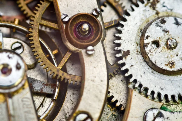 Uhrwerk, Zahnräder in einer alten Uhr. Teamwork Konzept, Idee, Techno — Stockfoto