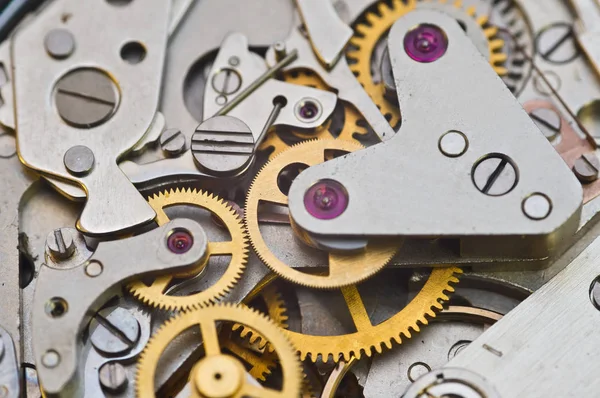 Clockwork, fogaskerekek egy régi óra. Csapatmunka koncepció, techno — Stock Fotó