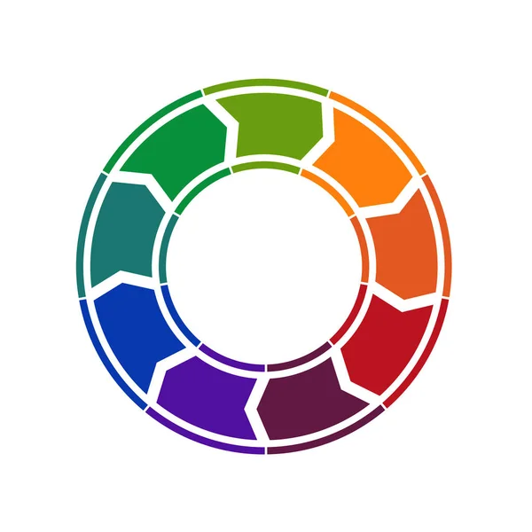 Sjabloon voor infographics. Gekleurde pijlen in een cirkel. 9 onderdelen. — Stockfoto