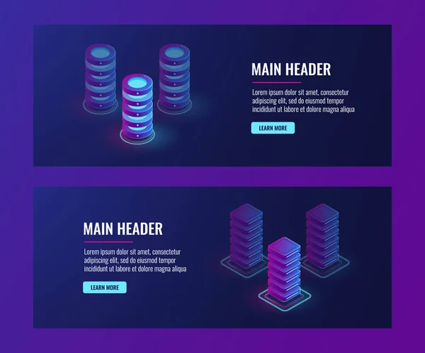 Vetor Concpet Processamento Fluxo Dados Isométricos Sala Servidores Data Center — Vetor de Stock