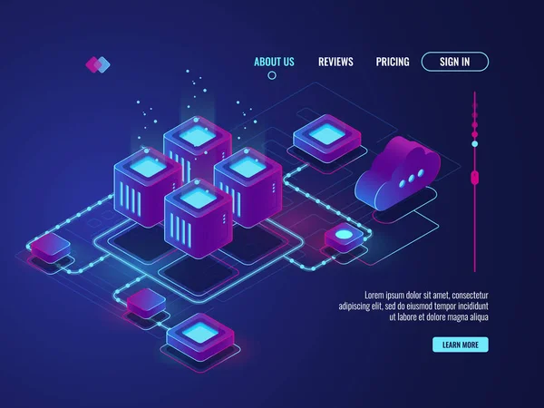 Conexão Rede Isométrica Conceito Topologia Rede Internet Sala Servidores Ícone — Vetor de Stock