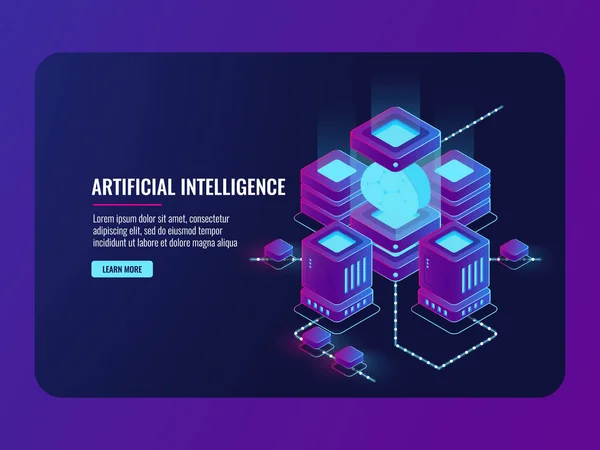 Kunstmatige Intelligentie Concept Serverruimte Big Data Processing Hersenen Incubator Data — Stockvector