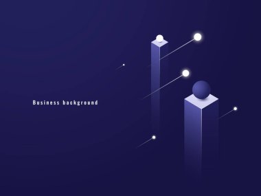İş minimalizm kavramı, veri akışı, fütüristik resimde, sütun izometrik karanlık vektör çizim