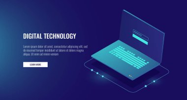 vektör çizim tasarım ekran, kişisel verilerin korunması ve işleme, bilgi depolama protokolü izometrik yetkilendirme formu ile açık dizüstü