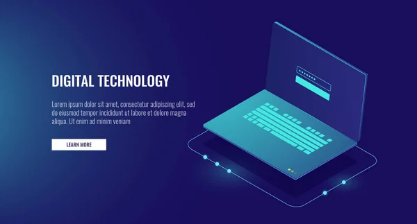 Vector Illustration Design Open Laptop Authorization Form Screen Personal Data — Stock Vector