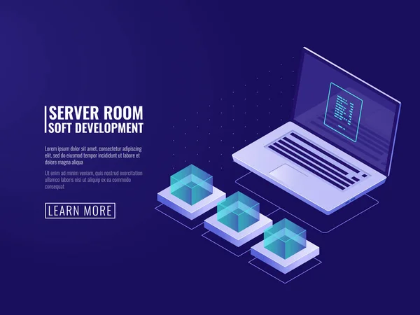 Data Processing Software Program Development Code Review Database Concept Isometric — Stock Vector