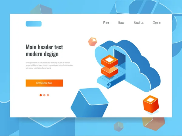 Cloud Opslag Van Gegevens Externe Serverruimte Wolk Met Transportband Gegevensblok — Stockvector