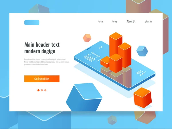 Cellulare Con Grafico Barre Sullo Schermo Applicazione Analisi Banner Con — Vettoriale Stock