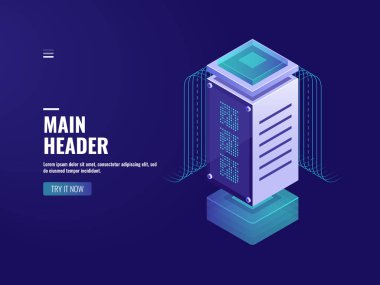 Isometric veri işleme merkezi, ai programlama, neron genişliği, veritabanı simgesi, sunucu odası, vektör neon rengi