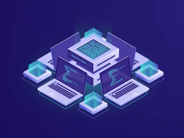 Ikona Izometryczna Sztucznej Inteligencji Koncepcja Serwerowni Datacenter Bazy Danych Dostęp — Wektor stockowy