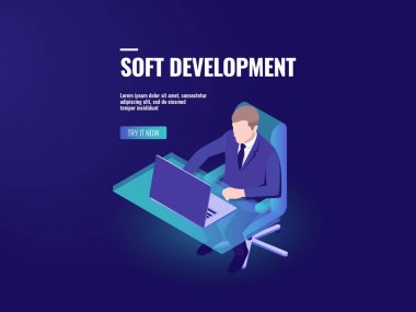 Programmer development software, programming isometric, business analytics and data processing clipart svg vector 