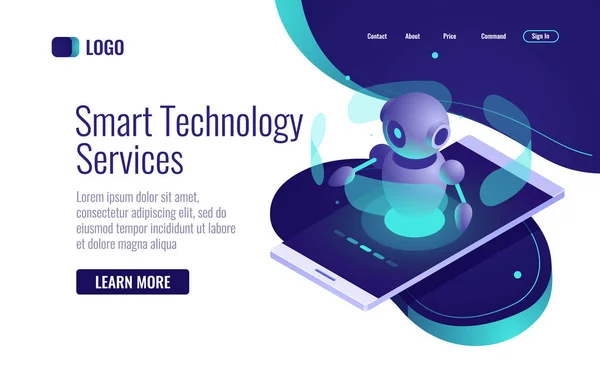 Icona Tecnologia Intelligente Isometrica Assistente Robot Intelligenza Artificiale Chatbot Vettore — Vettoriale Stock