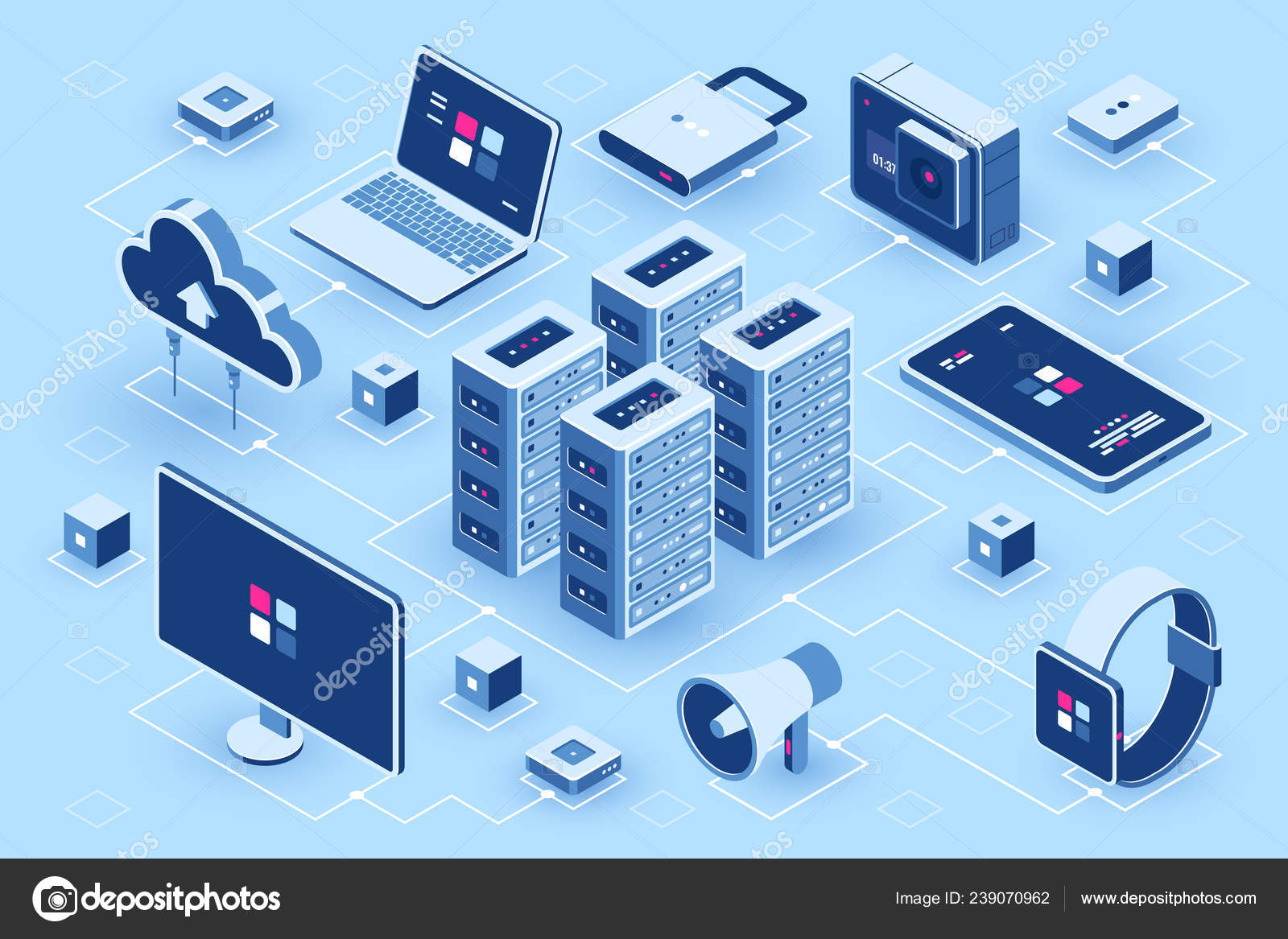 컴퓨터 아이소메트릭 아이콘 일러스트 스톡 벡터 - ©modpic 239070962
