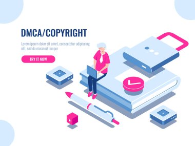 DMCA veri telif hakkı izometrik başlığını, vektör çizim