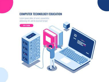 bilgisayar teknolojisi veya eğitim izometrik afiş, vektör çizim