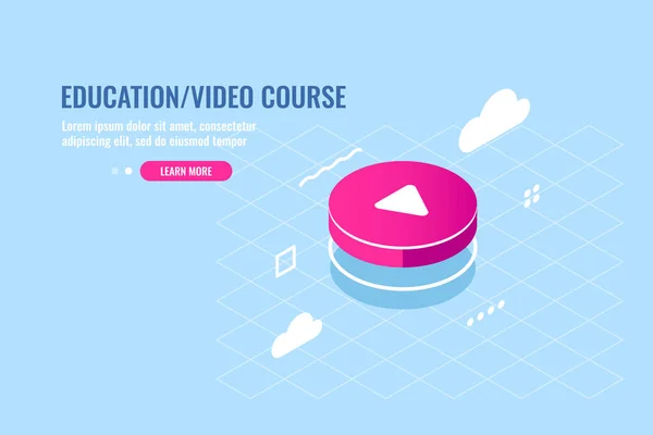 Curso Educación Línea Video Banner Isométrico Ilustración Vectorial — Archivo Imágenes Vectoriales