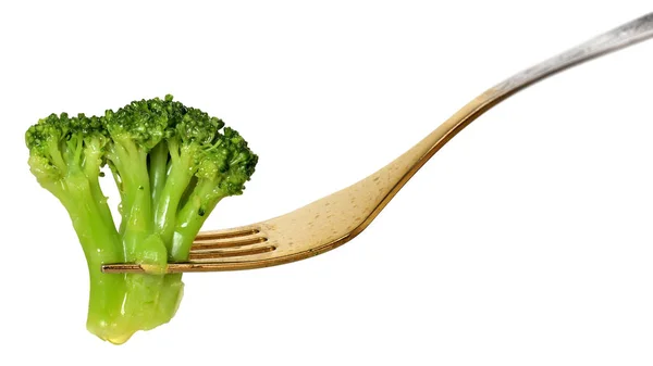 Fork Fresh Broccoli White Background — Stock Photo, Image