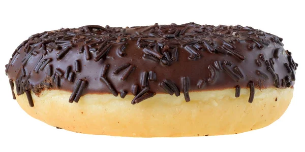 Donut Glaseado Chocolate Con Chips Chocolate Aislado Fondo Blanco —  Fotos de Stock
